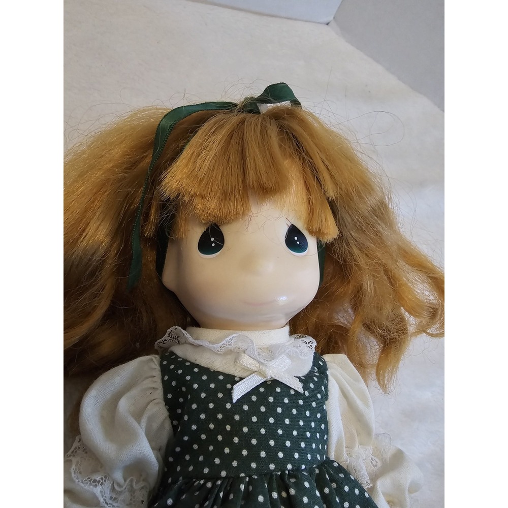 Precious Moments‎ Doll Green Polka Dot Dress Made in Philippines 9" Vintage - Picture 2 of 6